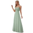 thumbnail image 5 of Women's Sage Green Pleated Chiffon Bridesmaid Long Dress with Straps, 5 of 6