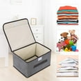 thumbnail image 5 of Casewin Collapsible Storage Boxes 2 Pack, Linen Fabric Storage Baskets Washable with Lids and Leather Handle, for Home Bedroom Closet Office, (Grey), 5 of 7