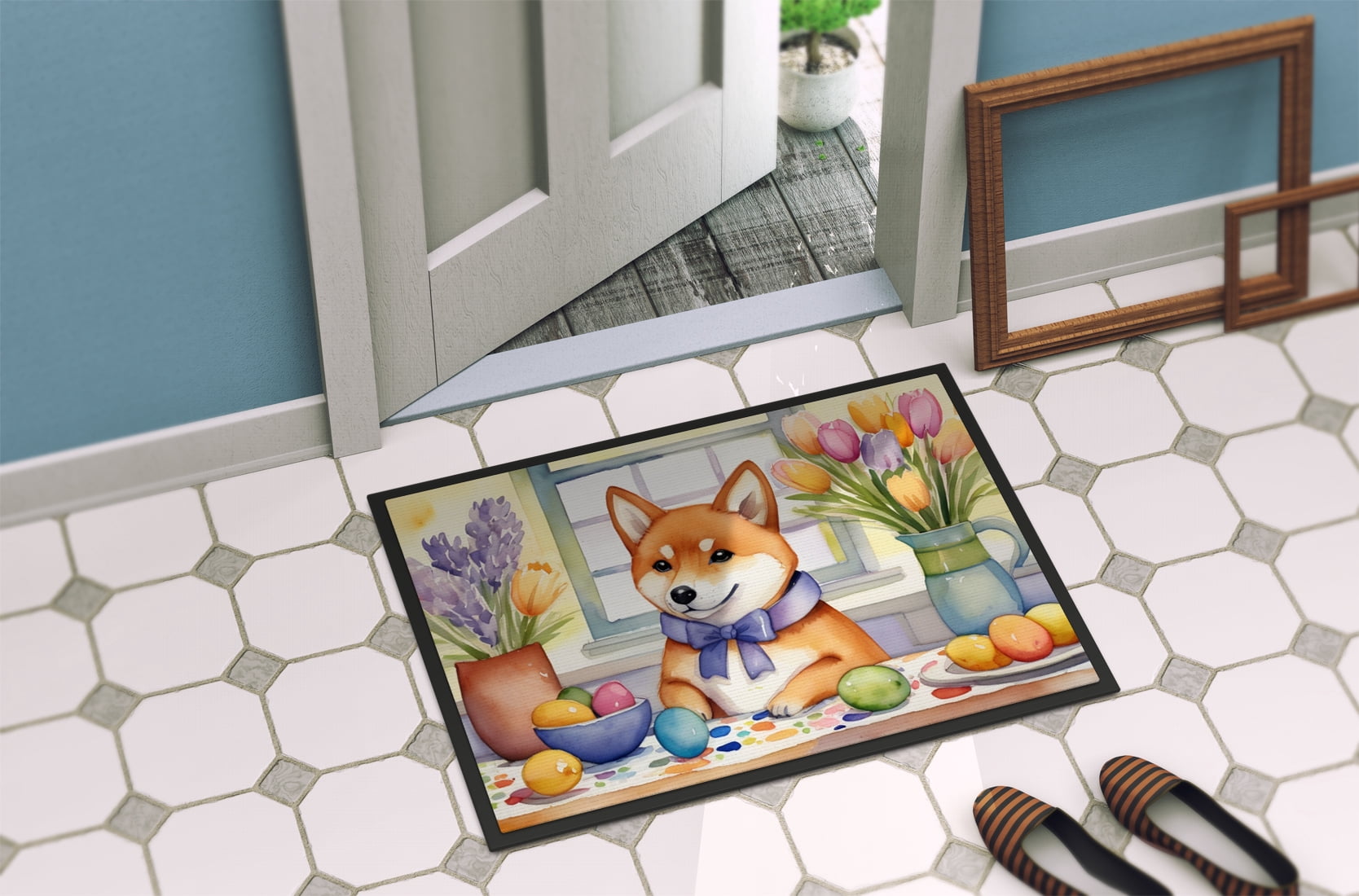 Decorating Easter Shiba Inu Doormat 27 in x 18 in