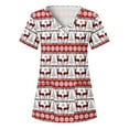 thumbnail image 1 of TIMIFIS Hauts de Sarrau pour Femmes Haut Cache-Cœur Imprimé de Noël pour les Fêtes, Bonhomme de Neige Manches Courtes Col en V Tunique d'Infirmière pour le Travail Blouse d'Uniforme de Travail avec Poches-Rougeautomne/hiver, 1 of 4