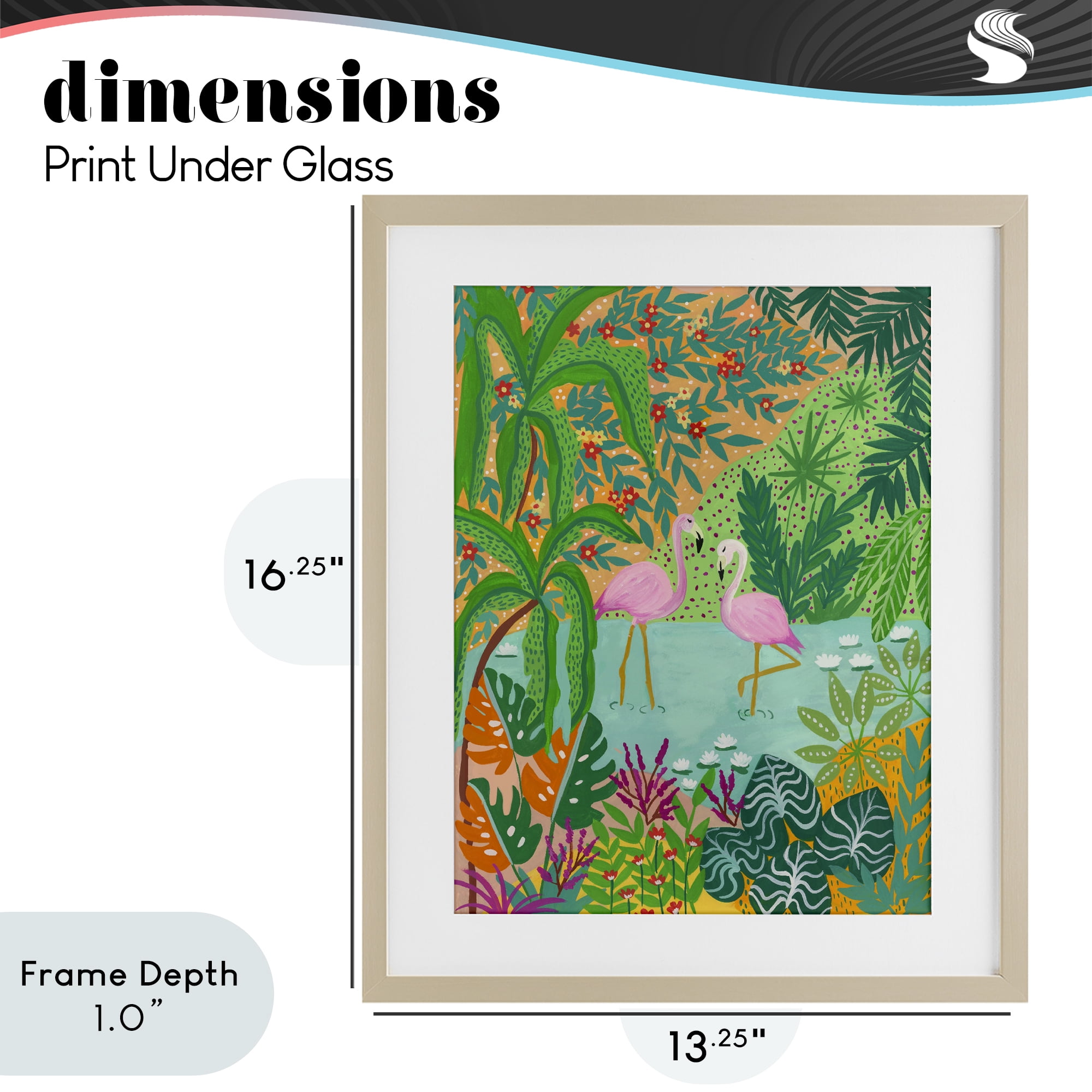 Stupell Industries Flamingos in Dotted Pond Birch Framed Print Under Glass, design by Nabeela Rumi
