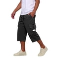 thumbnail image 5 of Long Shorts for Men Below Knee Elastic Wasit Cargo Short Pants Lightweight 3/4 Running Hiking Shorts with Pockets,Black,M, 5 of 6