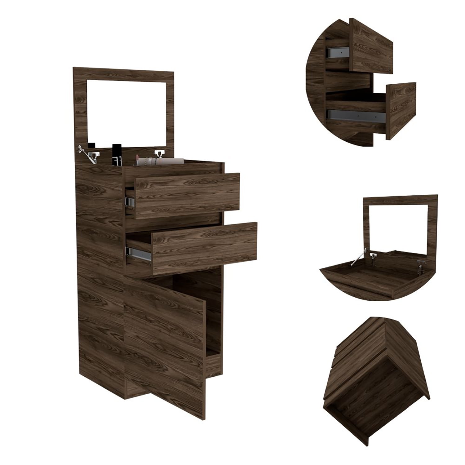 Kadyn Dresser with Jewelry Box, Single Door Cabinet, Chest of Drawers with Mirror, Dark Walnut Jewelry Storage Container Kadyn Dresser with Jewelry Box, Single Door Cabinet, Chest of Drawers with Mirror, Dark Walnut Jewelry Storage Container