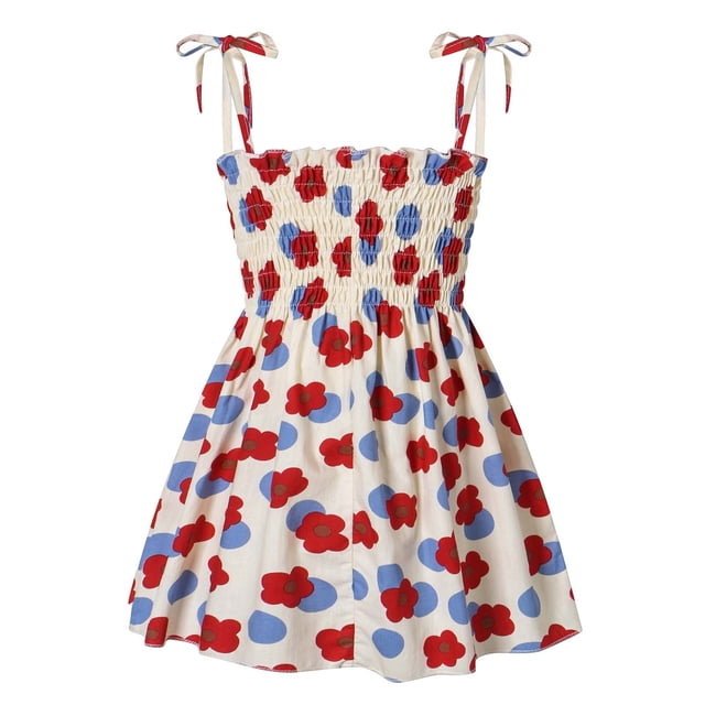 vdgthytj Robe de Soleil pour Bébé Fille Imprimé Mignon Sans Manches Bretelles Spaghetti Robe d'Été Princesse