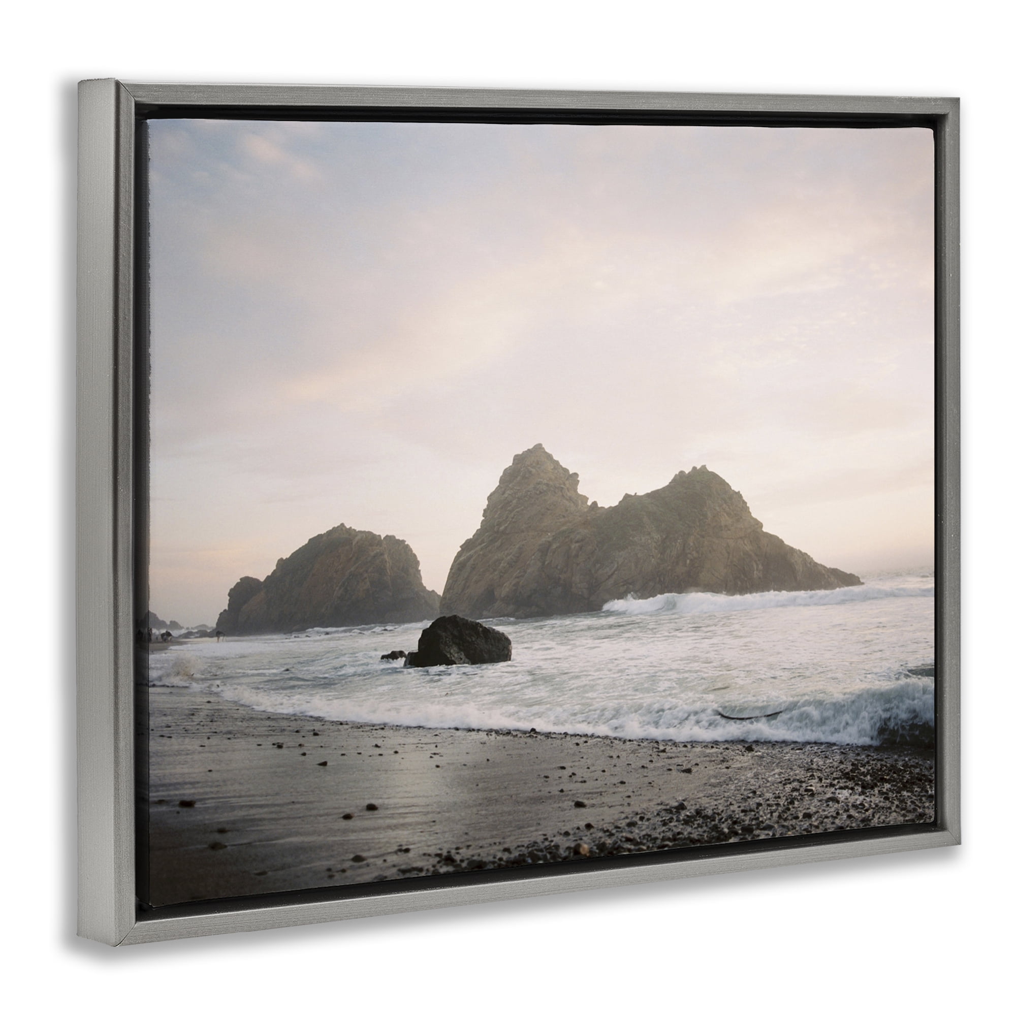 Stupell Industries Seaside Cliffs Landscape Landscape Photography Gray Floater Framed Canvas Art Print Wall Art, 21 x 17