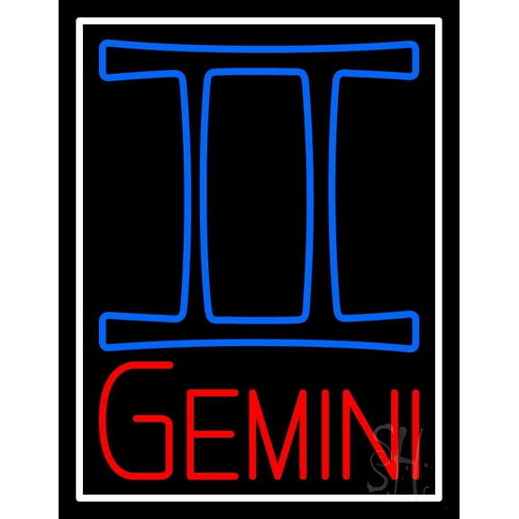 Red Gemini White Border LED Neon Sign 31" Tall x 24" Wide - inches Black Square Cut Acrylic Backing, with Dimmer - Bright and Premium built indoor LED Neon Sign for Storefront.
