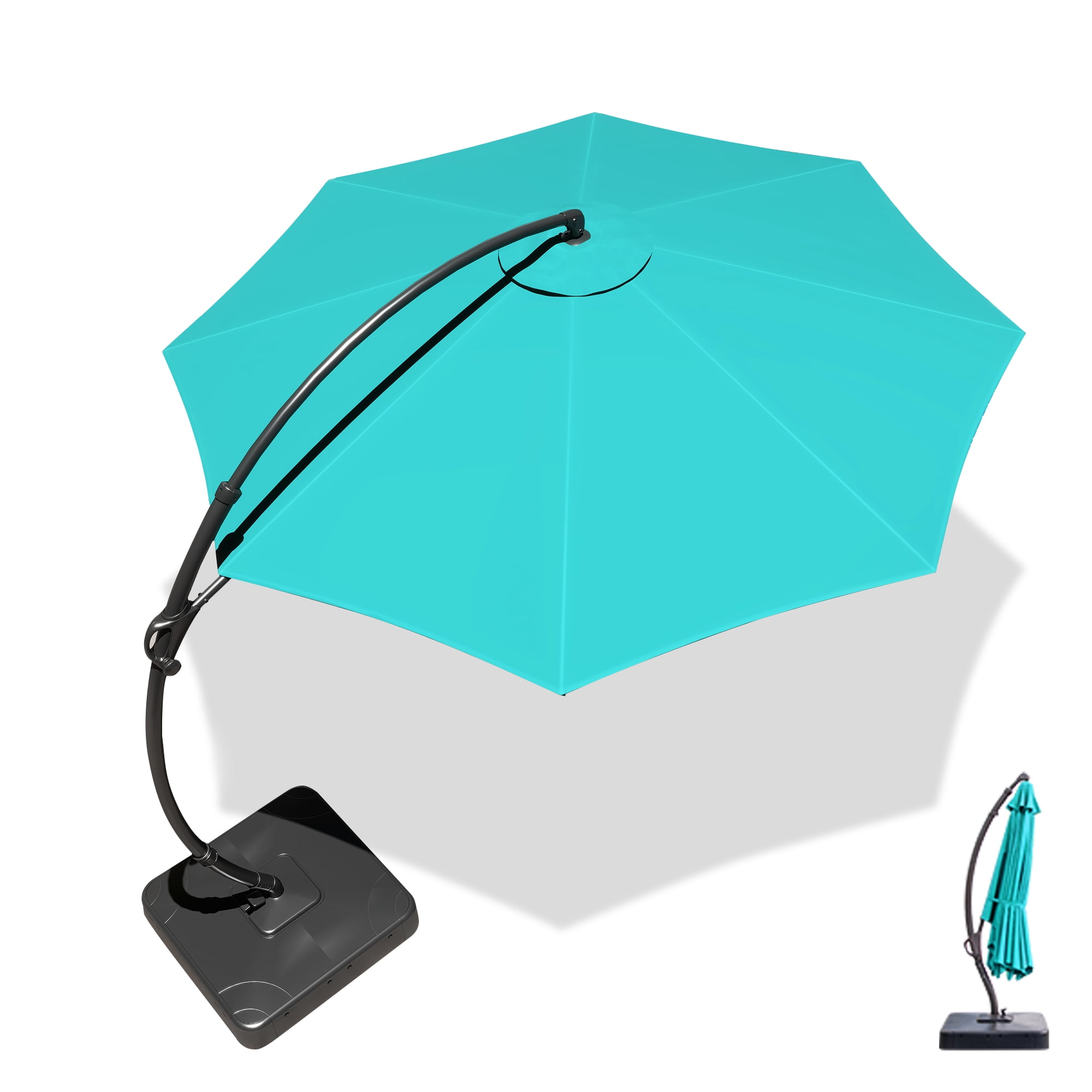 Yardgrace 11FT Patio Umbrella with Base, Large Cantilever Offset Umbrella with 360°Rotation for Patio, Pool, Garden and Backyard (Turquoise Blue)