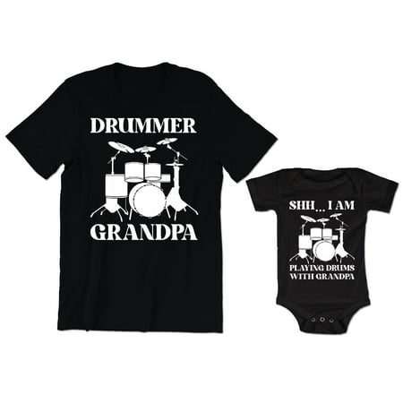 

Drummer Grandpa Men s T-Shirt Music Graphic Tee Shh I Am Playing Drums With Grandpa Baby Bodysuit Kids Youth Toddler Shirt