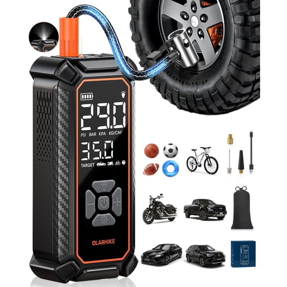 OlarHike Portable Air Compressor, 150PSI Cordless Tire Inflator with 6000mAh Battery & 12V DC, Digital Pressure Gauge, LED Light for Car, Motorcycle, Bicycle