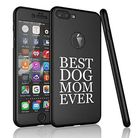 360° Full Body Thin Slim Hard Case Cover + Tempered Glass Screen Protector for Apple iPhone Best Dog Mom Ever (Black, for Apple iPhone 6 Plus / 6s