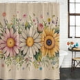 thumbnail image 2 of Vintage Daisy Floral Shower Curtain, Waterproof Shower Curtains for Bathroom, Spring Flowers Botanical Leaves Rustic Washable Fabric Bathtub Curtain Set Bath Decor with 12 Hooks 48"x72", 2 of 8