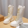 thumbnail image 5 of OGLCCG Lace Up Comfort Boots Girls Leather Side Zipper Round Toe Lug-Sole Mid Calf Booties Punk Goth Winter Boots for Little Big Kid, 5 of 8