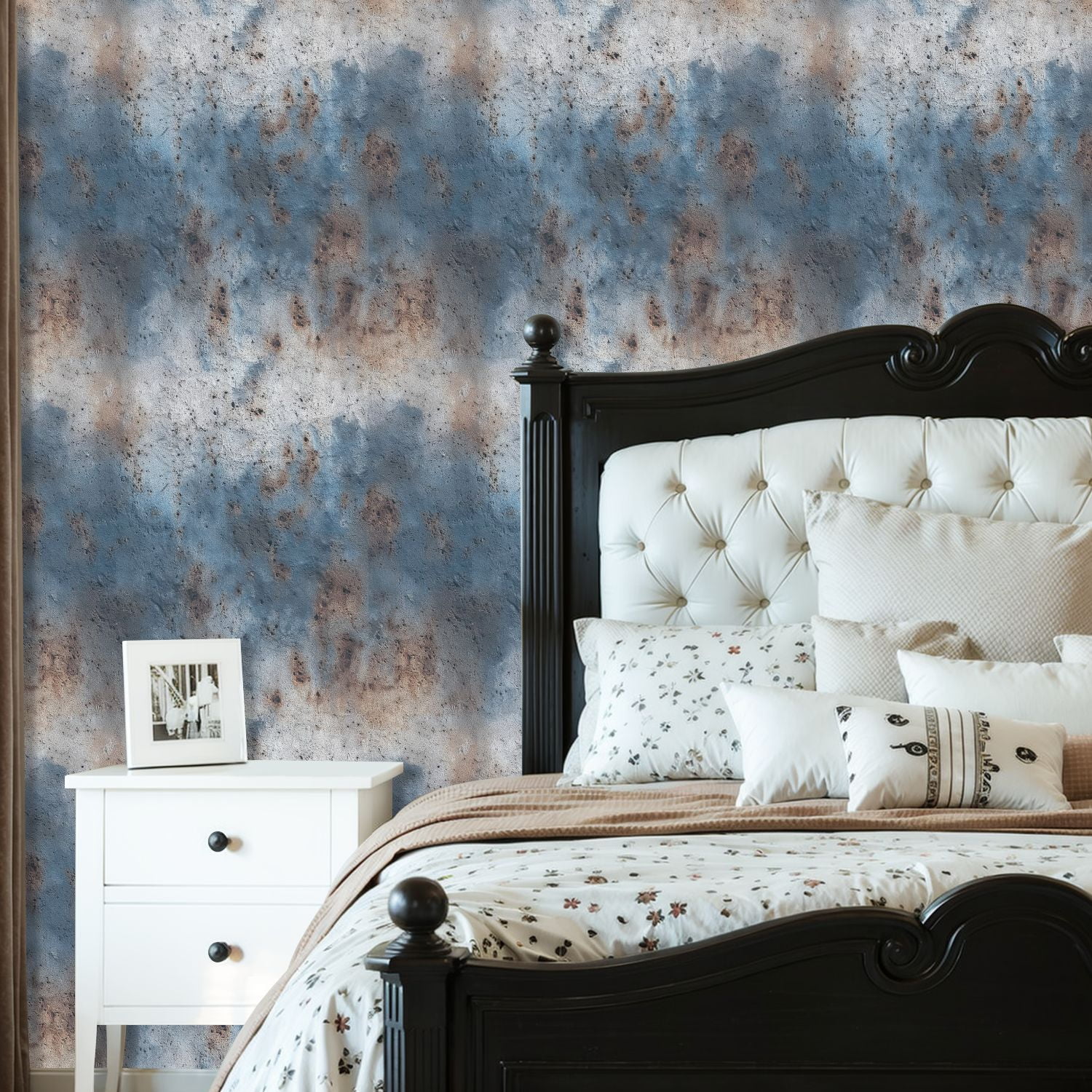 Modern Industrial Weathered Concrete Texture Blue Gray Paint Rust Stains Wall Mural 23.6in x 9.8ft Self Adhesive Removable Wall Paper Renter Friendly Wallpaper for Bedroom Cabinets