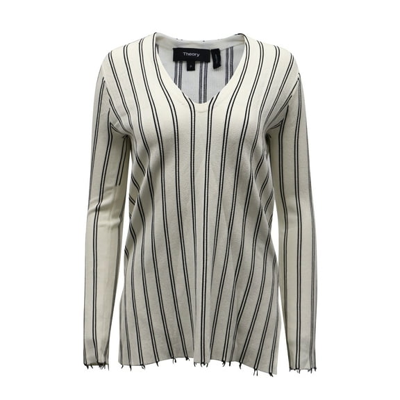 Pre-Owned Theory V-neck Stripe Blouse in White Cream Viscose