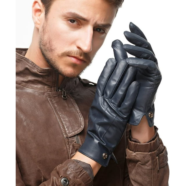 Touchscreen Leather Glove for Men - Lambskin Driving Winter Warm Fleece Lining