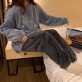 thumbnail image 1 of Pijamas cálidos de otoño e invierno para mujer, pijamas gruesos de felpa, informales, de color sólido, de forro polar coral, para uso diario, 1 of 6