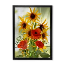 Designart 'Poppies and Sunflowers In The Wild' Traditional Framed Art Print