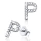 thumbnail image 1 of Silvora Pendientes pequeños de plata esterlina con inicial de circonita cúbica Pendientes con letra P Regalo de cumpleaños de Navidad para su mamá, novia e hija, 1 of 8
