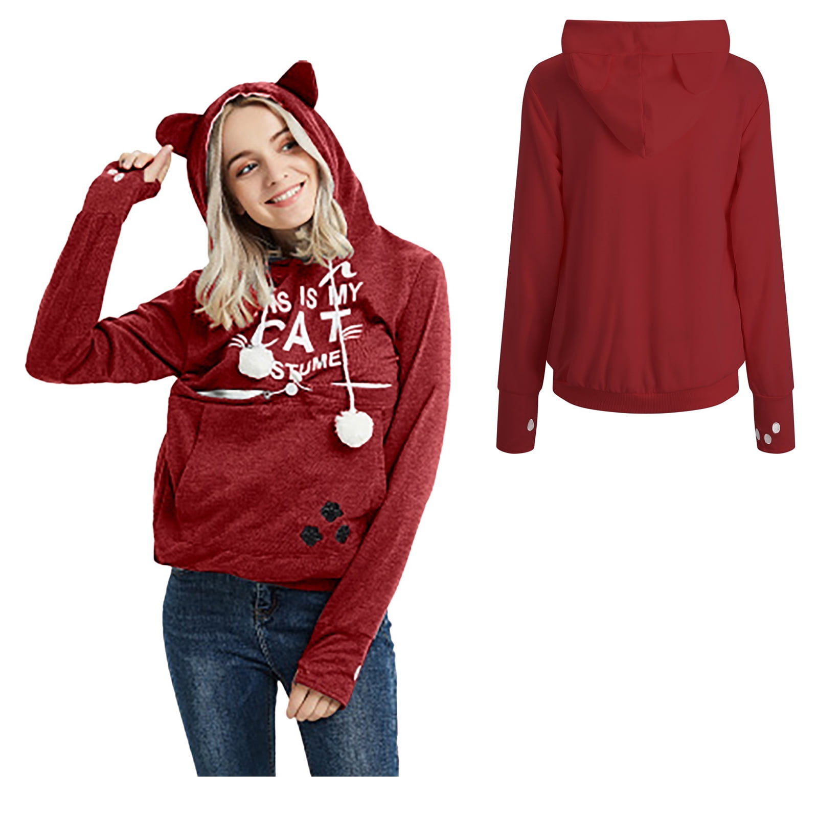 Women Hoodie with Pet Pouch Pet Carrier Hoodies Casual Long Sleeve Oversized Pocket Pullover Sweater Winter Clothes