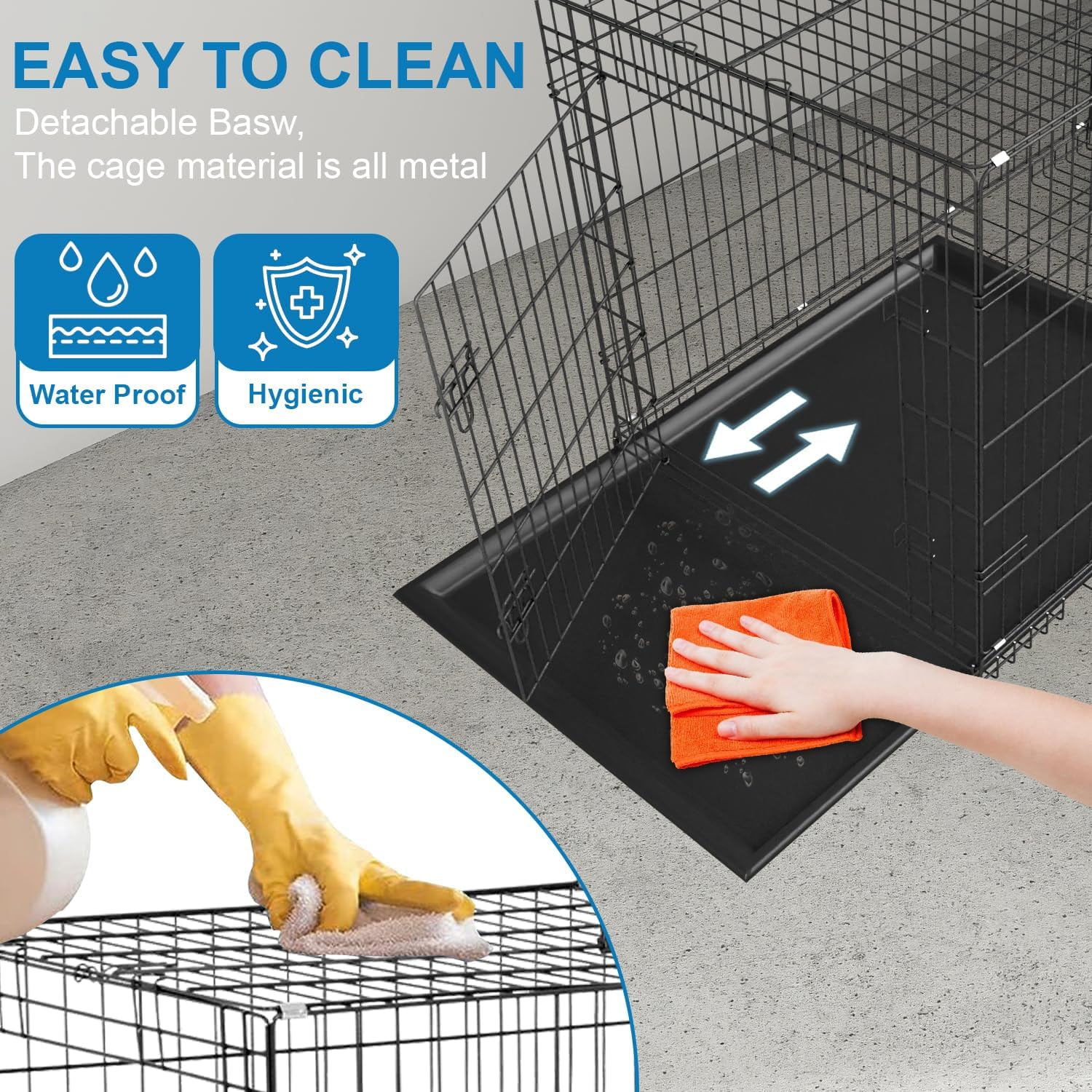 42 Inch Large Dog Crate Dog Kennel Pet Cage Metal Wire Crates Pet Cages Double-Door Folding Kennels with Handle Leak-Proof Pan Tray,Black