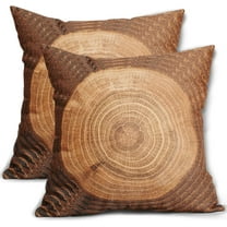 Tree Ring Pillow Covers 16x16 Set of 2 Dark Light Brown Colored Rustic Style Nature Decorative Throw Pillows Outdoor Fall Winter Print PillowCase Linen Farmhouse Cushion Case Decor for Couch Sofa Bed