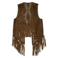 thumbnail image 2 of Xfvqtps Women Waistcoat Tassels Hollow Out Sleeveless Classical Personality Fashion Cowboy Style Fall Cardigan Brown, 2 of 7