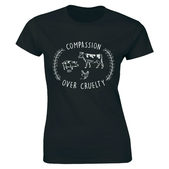 Women's Veggie Vegetarian Compassion over cruelty Vegan Cute Animal T-Shirt