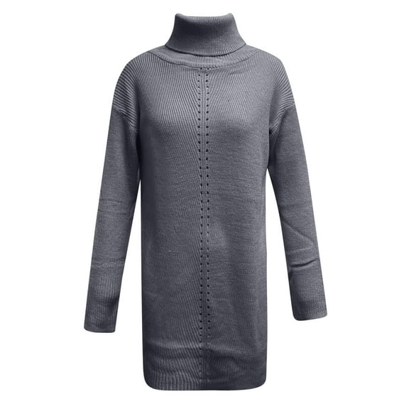 Aayomet Sweater Dress For Women's Turtleneck Ribbed Elbow Long Sleeve Knit Sweater Dress,Gray L