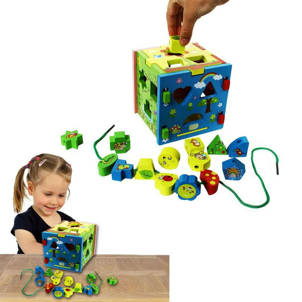 Dazzling Toys Wooden Shape Sorter Cube Baby Toddlers Colored