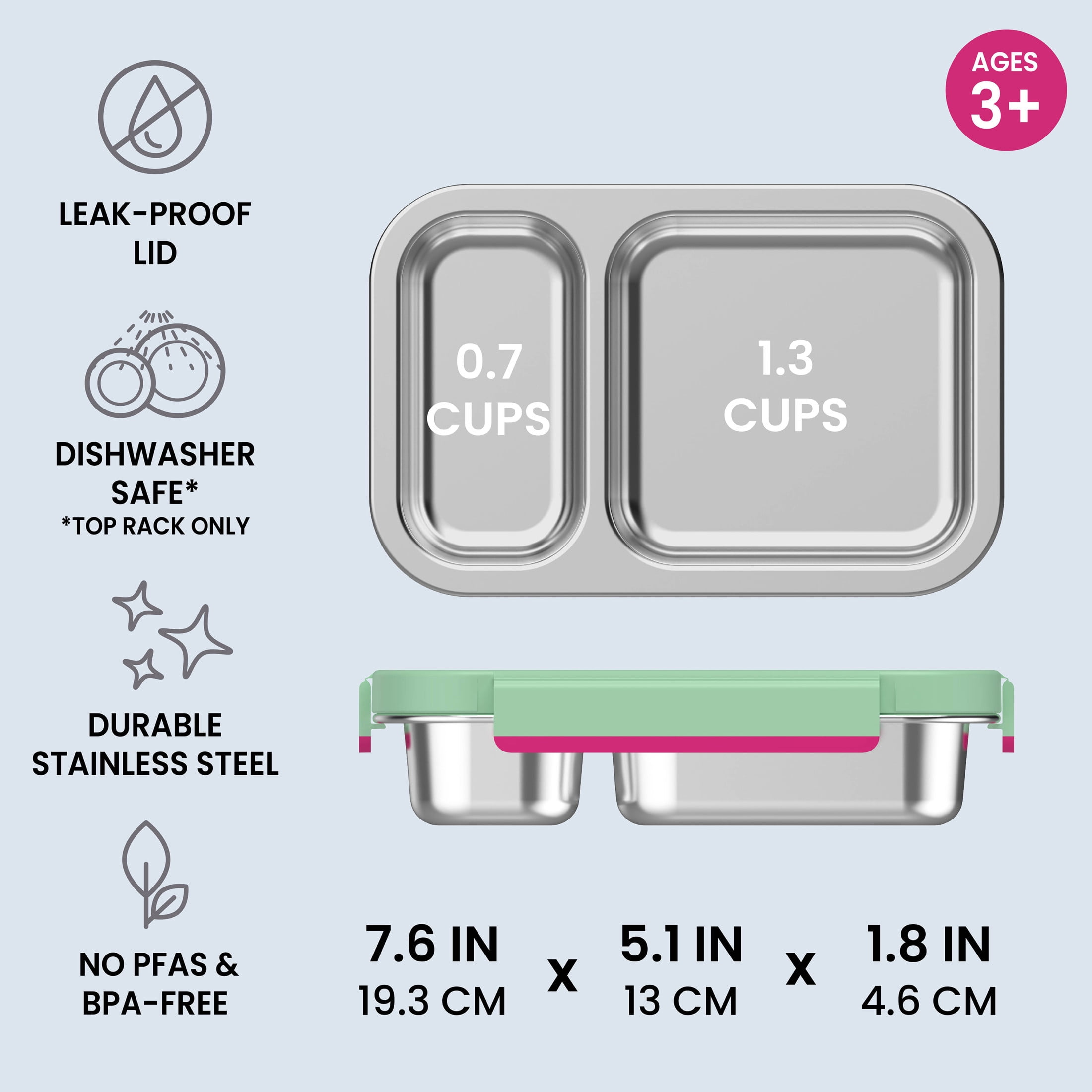 Bentgo Stainless Steel Snack Box - Leak-Proof, 2 Compartments, 2-Cup Capacity, Ideal for Kids 3+, Teens & Adults, Durable, Reusable (Strawberry)