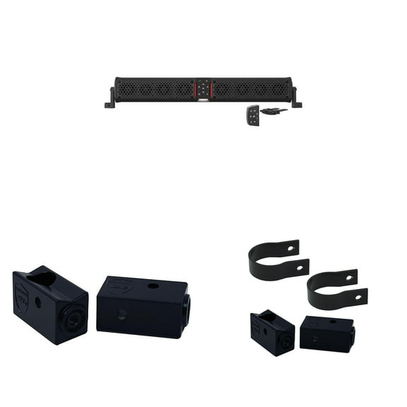 Wet Sounds STEALTH-XT-8-B STEALTH XT 8 Speaker All-In-One Amplified Bluetooth Soundbar With Remote – Black with Slider Brackets and 1.50" Round Clamps