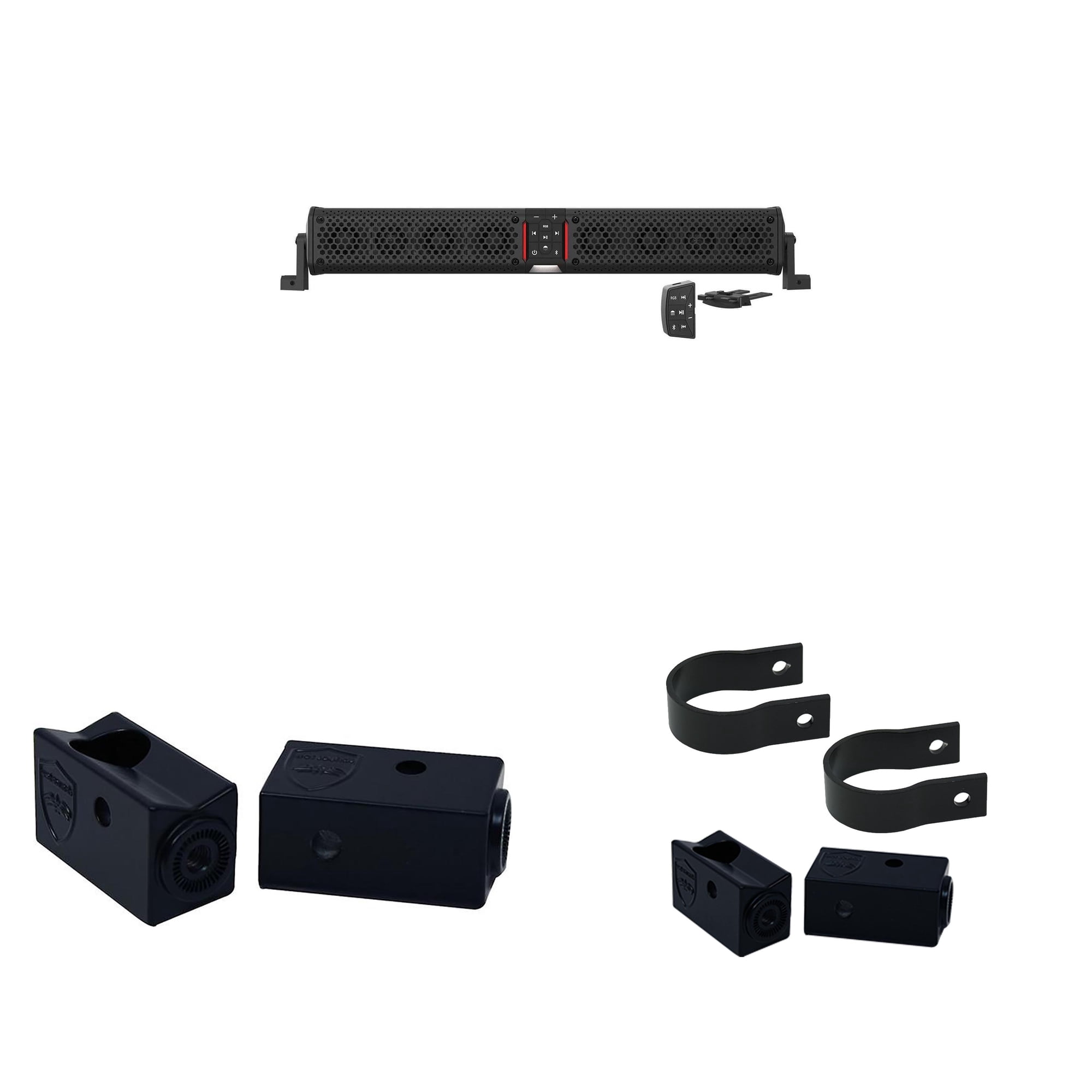 Wet Sounds STEALTH-XT-8-B STEALTH XT 8 Speaker All-In-One Amplified Bluetooth Soundbar With Remote &ndash; Black with Slider Brackets and 1.50 Round Clamps