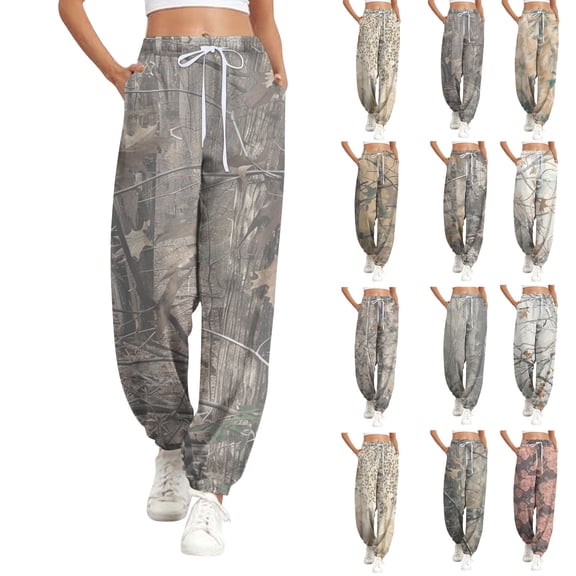 Women Joggers Sweatpants Casual Print Lounge Pants Trousers with Pockets Yellow M