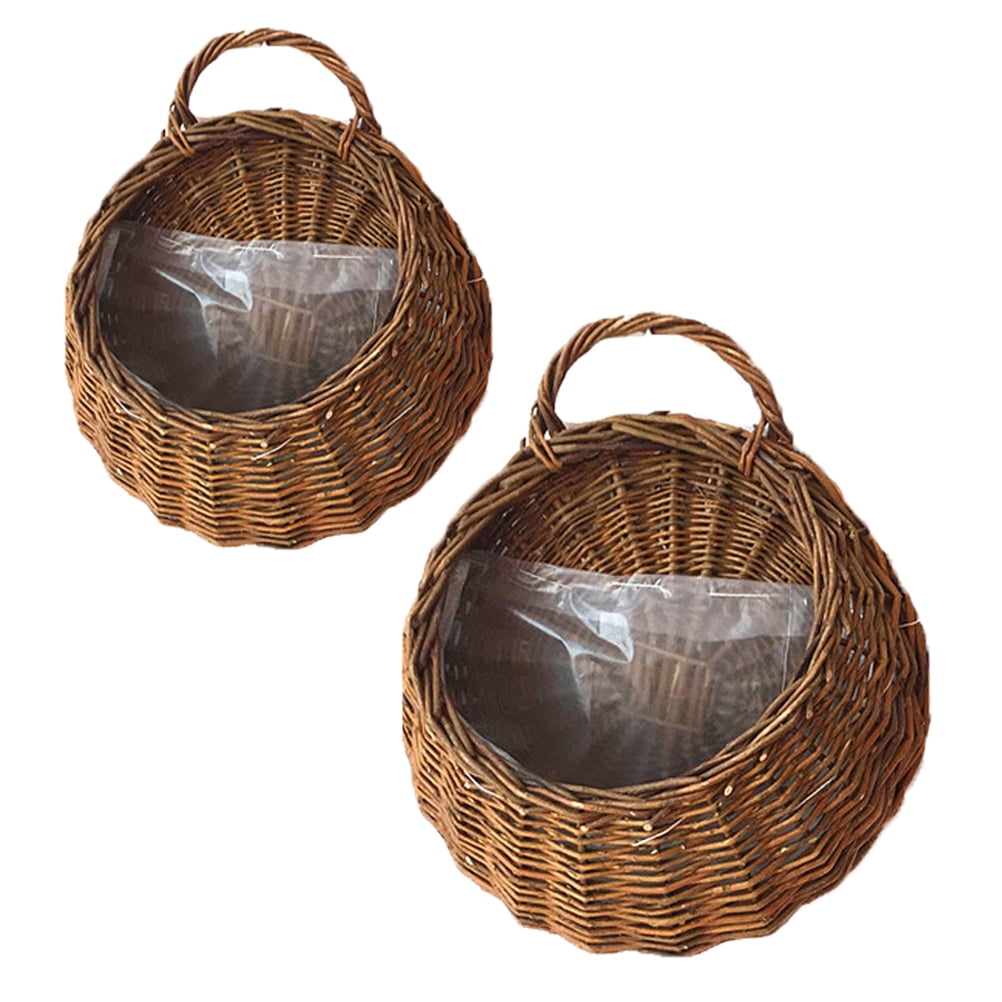 Gymnture Wicker Hanging Flower Planter: 2pcs Round Railing Planter (26x20cm)