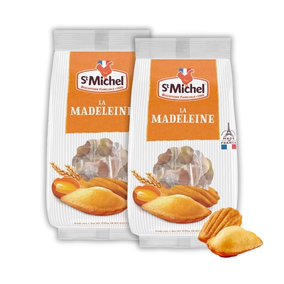 Traditional Madeleines French Sponge Cakes Made In France, Pack Of 2 (250G Each) Non-Gmo. Total Of 20 Individually Wrapped All Butter Traditional Madeleines Sponge Cakes