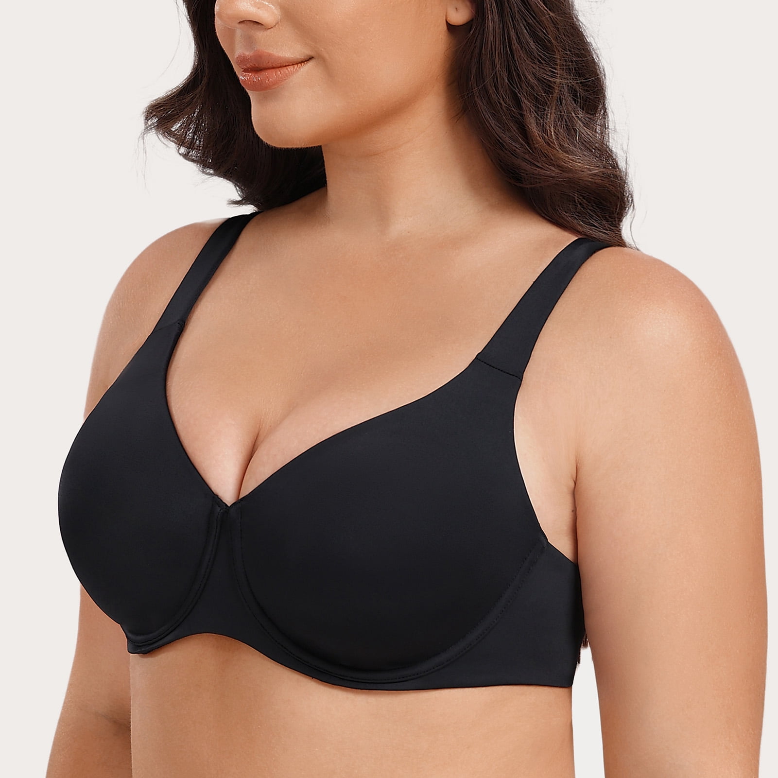 MELENECA Women's Plus Size Minimizer Underwire Full Coverage Unlined Seamless Cup Bras Black 44B