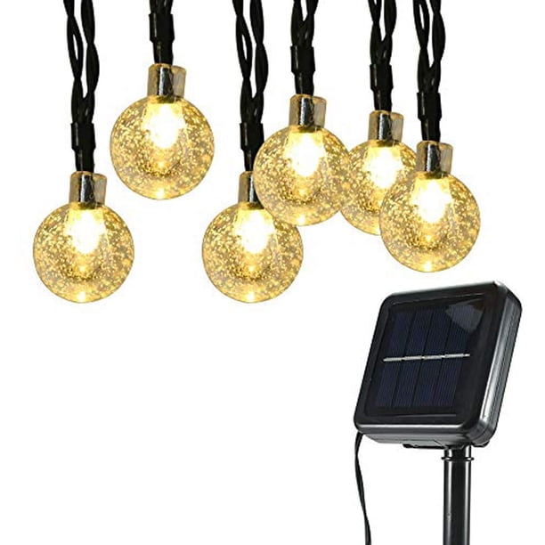 Globo solar de luces de Navidad, 21 pies, 30 luces LED de globo solar, cadena de luces al aire libre, impermeable, de cristal, bola de burbujas, luces para patio, jardín, pérgola, cenador, bistró, fiesta, blanco cálido BANYUO Electrónica