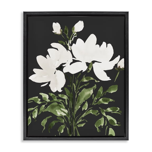 Stupell Industries White On Black Floral Black Framed Floater Canvas Wall Art, design by Lucille Price