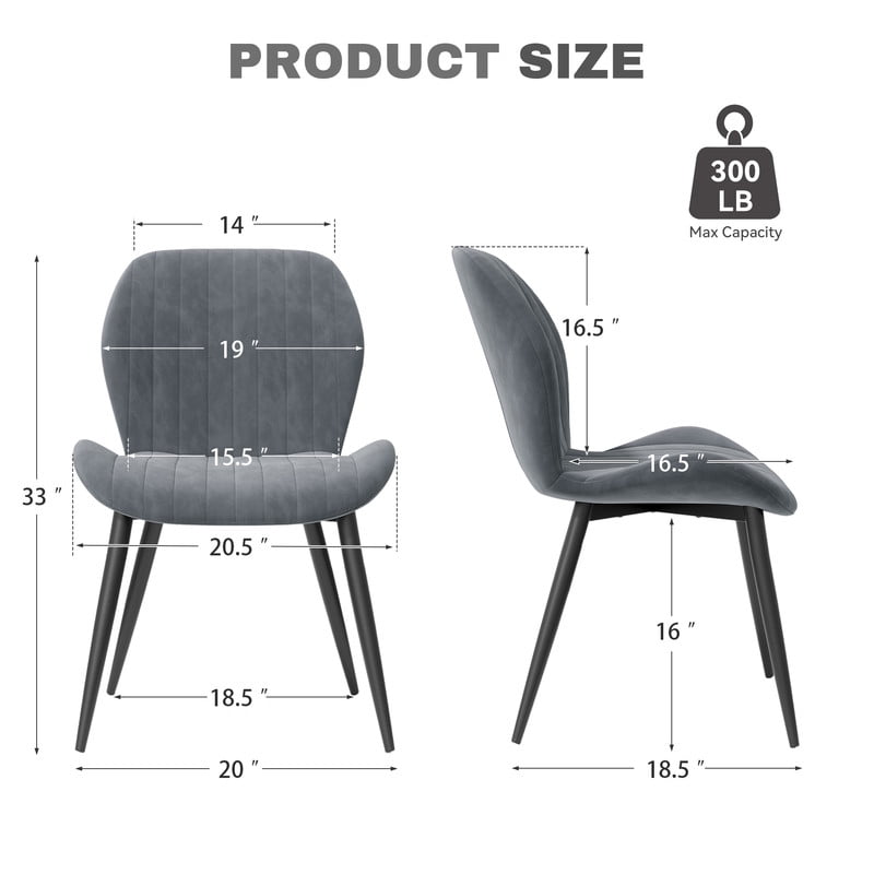 Hawsaiy Modern Velvet Dining Chairs Set of 2,Upholstered Armless Chairs with Metal Legs and Thick Cushions,Dark Gray