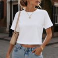 thumbnail image 2 of BODOAO Women's Crop Tee Shirts Crewneck Short Sleeve T-Shirts Pack Summer Casual Solid Slim Fit Active Workout Basic Plain Crop Tops Everyday Streetwear Apparel White M, 2 of 7