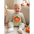 thumbnail image 6 of BemeyourBBs Newborn Baby Boy Girl My First Halloween Outfit Infant Baby Girls Boys Fall Clothes Waffled Stripes Romper Pumpkin Embroidered Long Sleeve Jumpsuit  Playsuit, 6 of 9