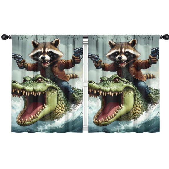 Blackout Kids Curtains,Raccoon and Alligato Childrens Insulated Curtains Set Of 2,Bedroom Essentials,Toddler Room Decor 42x54in(106x137cm)