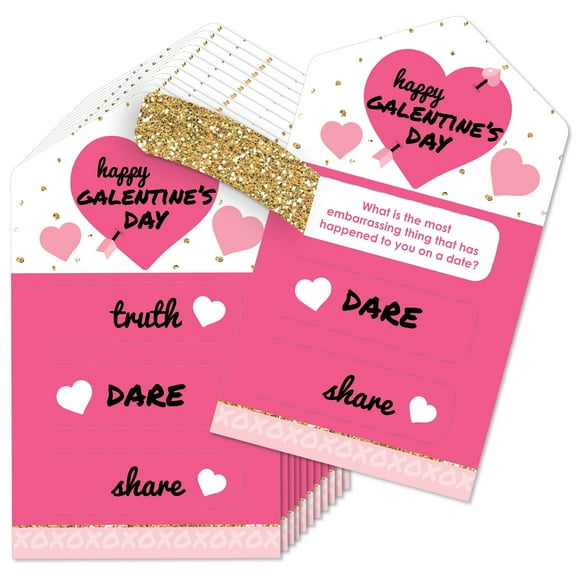 Big Dot of Happiness Be My Galentine - Galentine's & Valentine's Day Party Game Pickle Cards - Truth, Dare, Share Pull Tabs - Set of 12