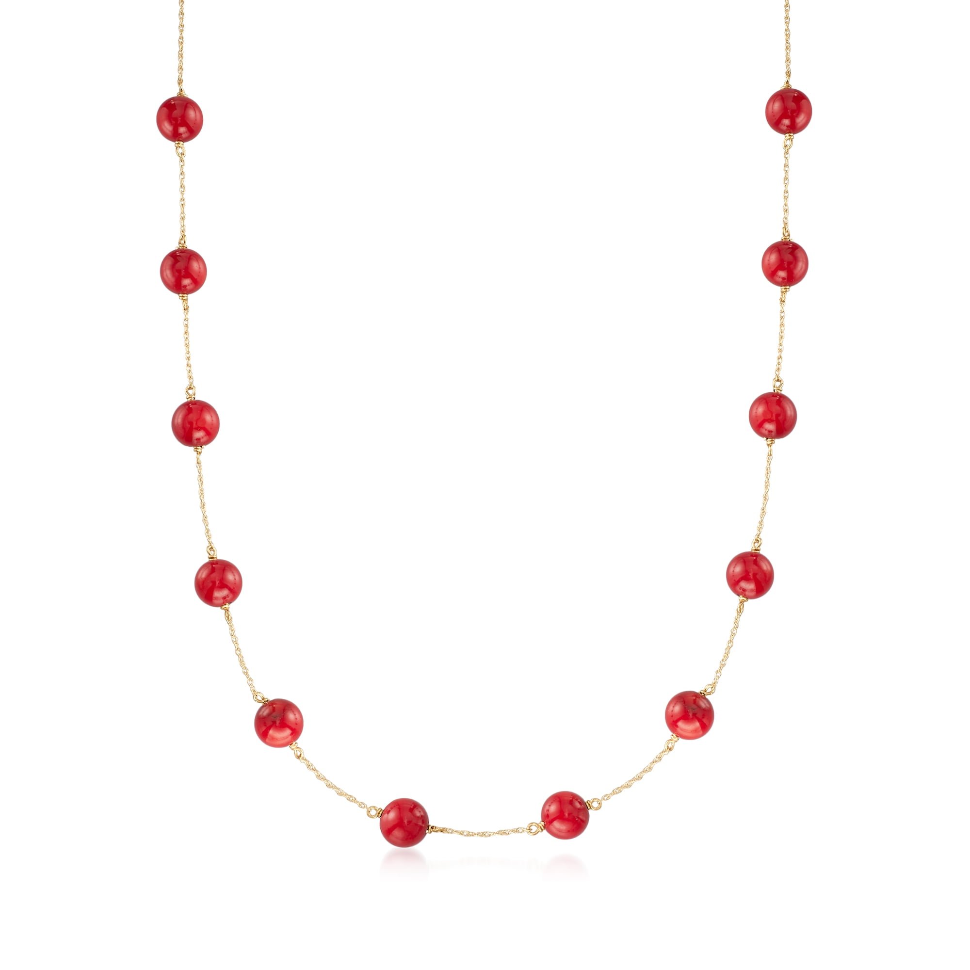 natural 8mm red coral necklace 52" 14K Gold Clasp