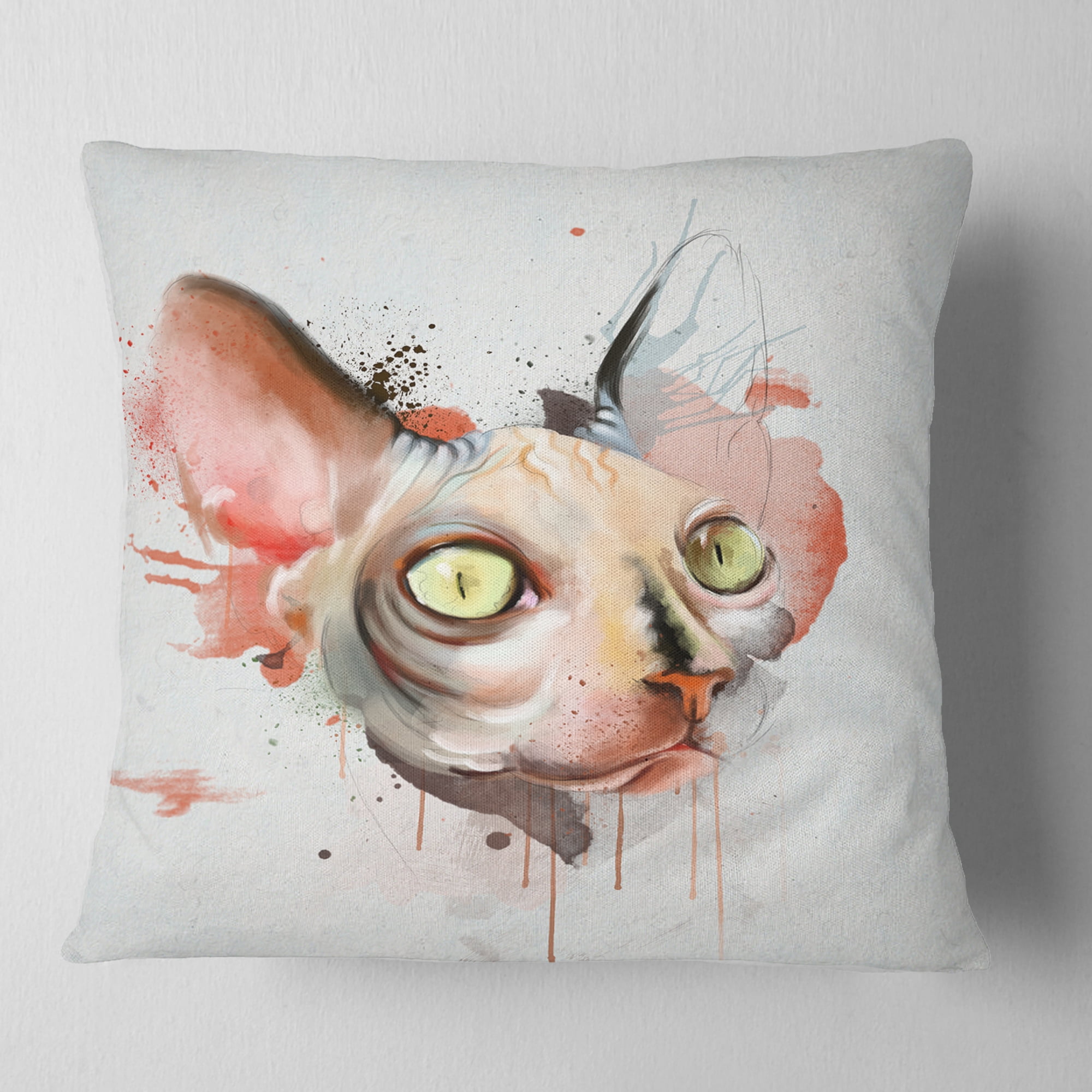 Designart Red Faced Cat Watercolor Sketch - Animal Throw Pillow - 18x18