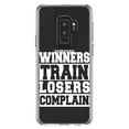 thumbnail image 1 of DistinctInk Clear Shockproof Hybrid Case for Samsung Galaxy S9+ PLUS (6.2" Screen) - TPU Bumper Acrylic Back Tempered Glass Screen Protector - Winners Train Losers Complain, 1 of 5
