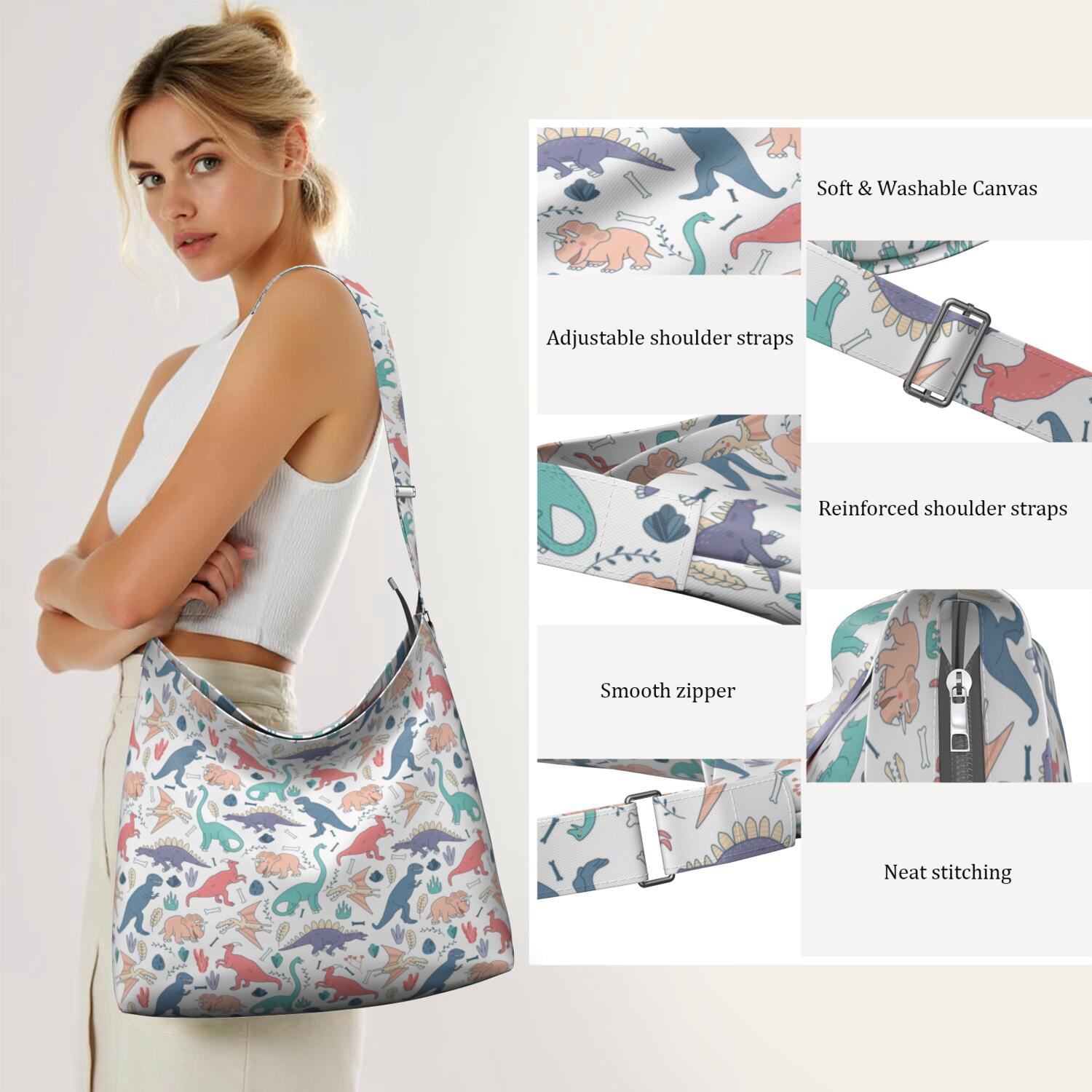 Roaring Dinosaur in Nature Crossbody Bag | Artistic Dinosaur Print Design | Lightweight Adjustable Strap Purse