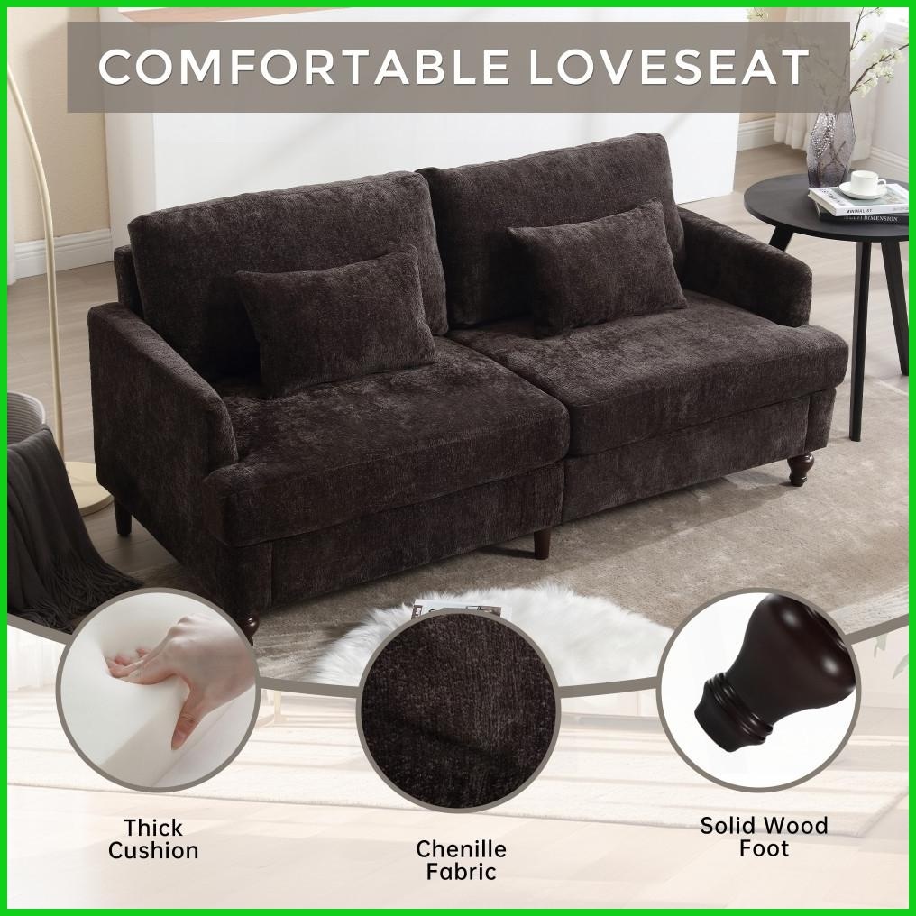 Mid Century Modern Chenille 2-Seat Loveseat Sofa with Solid Wood Frame - Ideal for Living Room & Bedroom