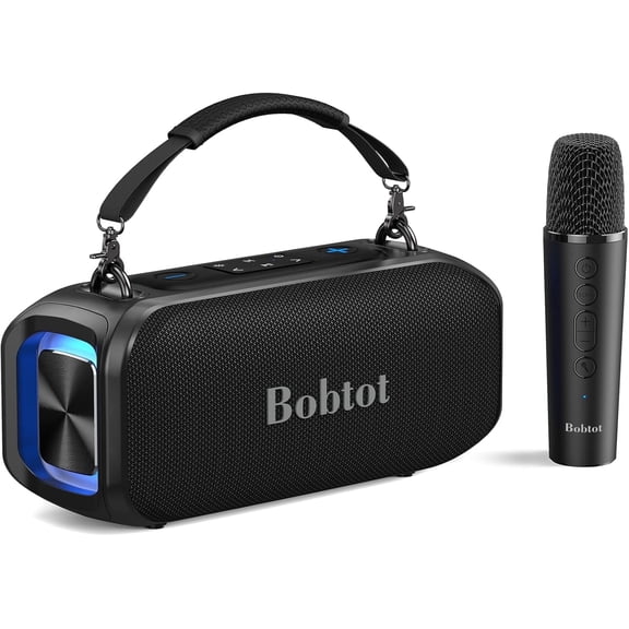 Bobtot Portable Bluetooth Speaker with Wireless Microphones IPX6 Waterproof Karaoke Machine Home Speaker System for Adults Kids Home & Outdoor Party with Handle and RGB
