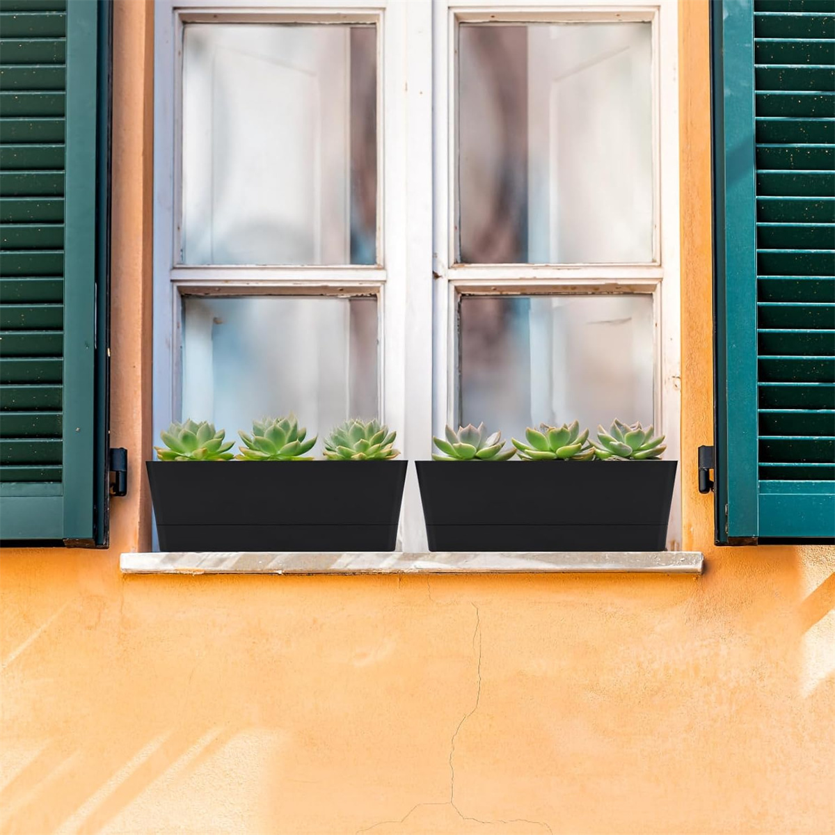 1 Pc Black Rectangle Window Boxes Yahome Herb Planters with Tray Indoor Succulent Cactus Mint Plastic Pot Flower Planter Box for Garden Balcony Office Indoor Outdoor Decoration(12 x 3.8in)